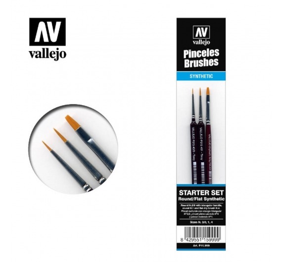 Vallejo - Pinceles Starter Set (3 UDS)Redondo No.s 1 y 3/0-PLANO No.4 V_P1599159999  Vallejo
