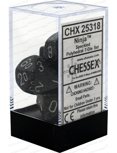 Set 7 Dados Poliedro Granito Blanco y Negro CHSX588BLNG  Chessex