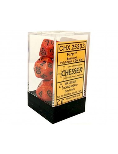 Set 7 Dados Polyhedral Speckled Granito Naranja/ Negro CHX25303  Chessex