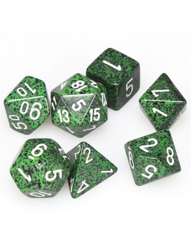 Set 7 Dados Polyhedral Speckled Recon Granito Verde/ Blanco CHX25325  Chessex