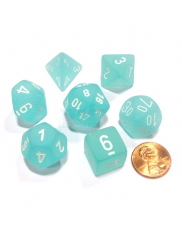 Frosted Polyhedral Verde Azulado /Blanco Set 7-Dados 27405 Chessex Chessex