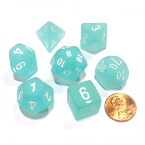 Frosted Polyhedral Verde Azulado /Blanco Set 7-Dados 27405 Chessex Chessex