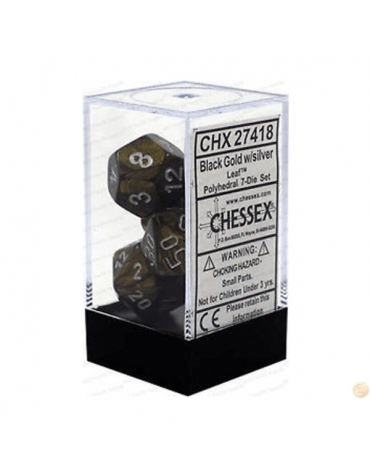 Leaf Polyhedral Negro Dorado/Plata Set 7-Dados 27418 Chessex Chessex