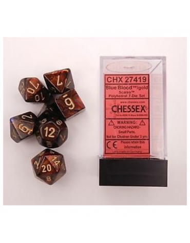 Scarab Polyhedral Azul Blood/Dorado Set 7-Dados 27419 Chessex Chessex