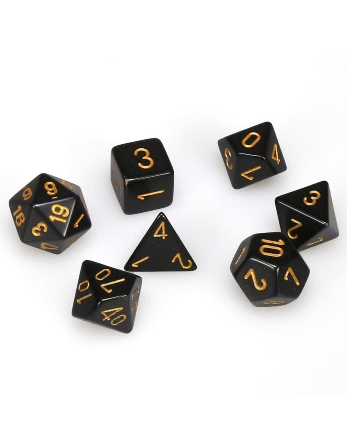 Set 7 Dados Rol Opacos Negro con Dorado