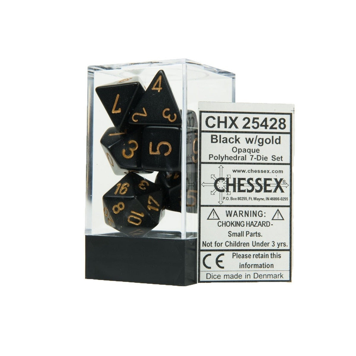 Set 7 Dados Rol Opacos Negro con Dorado