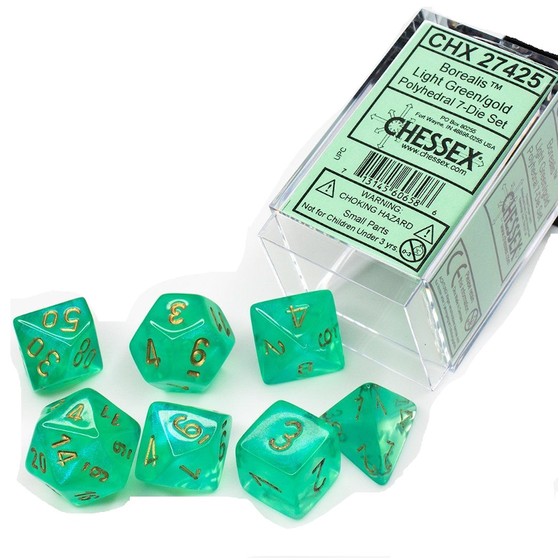 Set 7 Dados Borealis Lightgreen/Gold