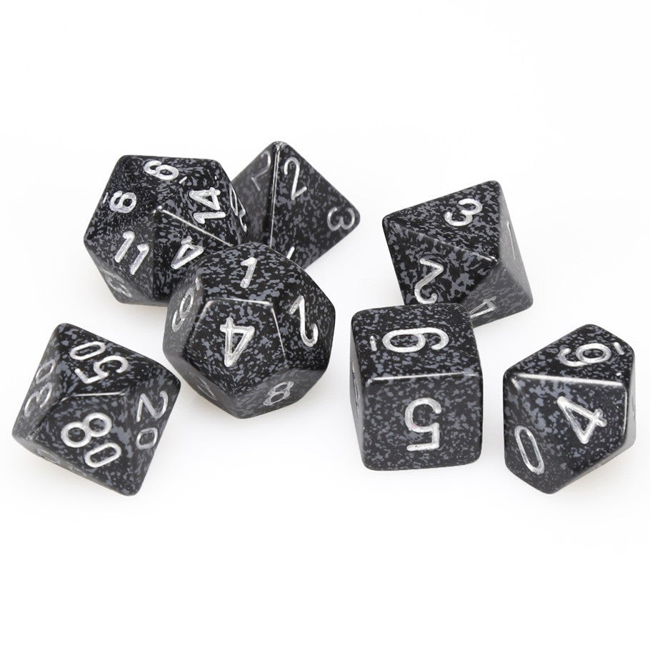 Set 7 Dados Poliedro Granito Blanco y Negro