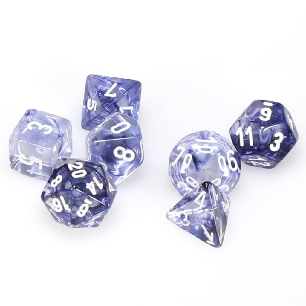 Set 7 Dados Poliedro Opacos Purpura Claro/Blanco