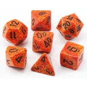 Set 7 Dados Polyhedral Speckled Granito Naranja/ Negro