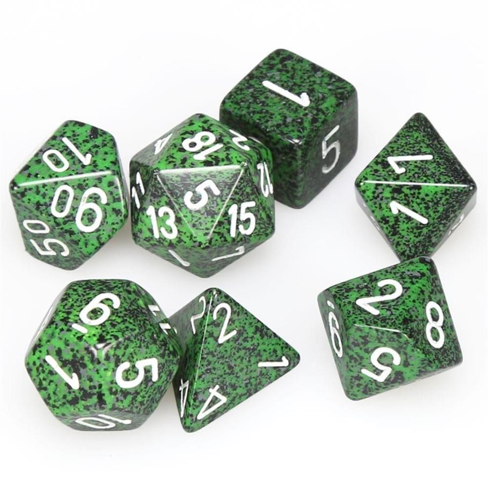 Set 7 Dados Polyhedral Speckled Recon Granito Verde/ Blanco