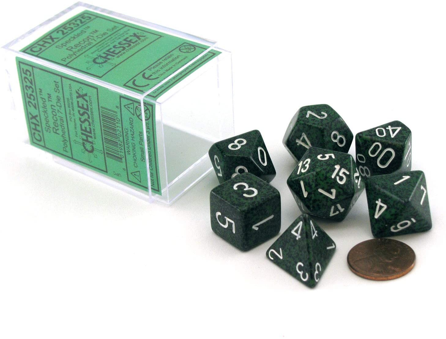 Set 7 Dados Polyhedral Speckled Recon Granito Verde/ Blanco
