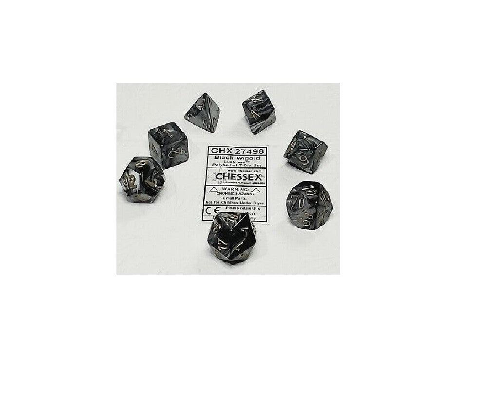 Set 7 Dados Lustrossos Polyhedral Negro/ Dorado