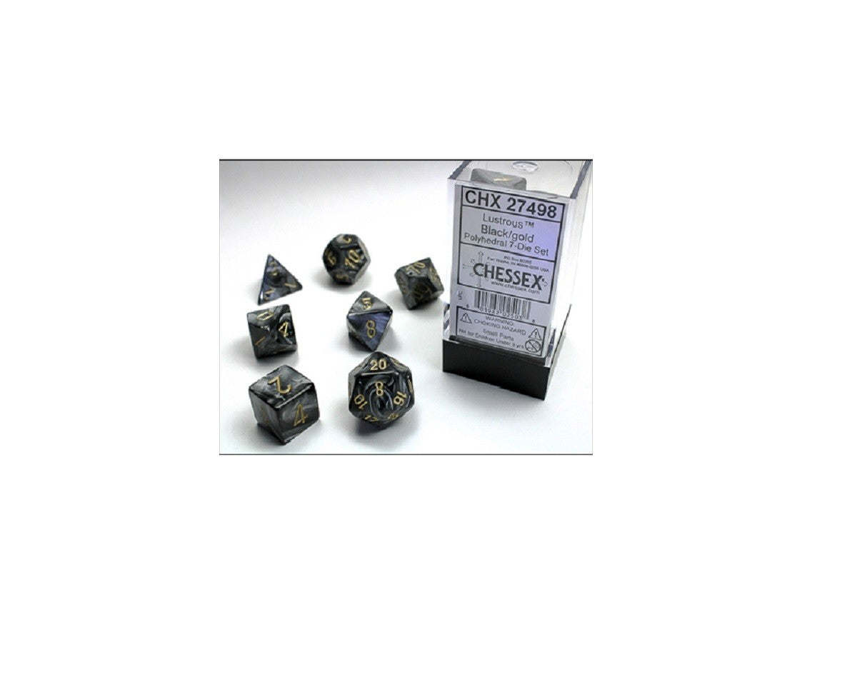 Set 7 Dados Lustrossos Polyhedral Negro/ Dorado