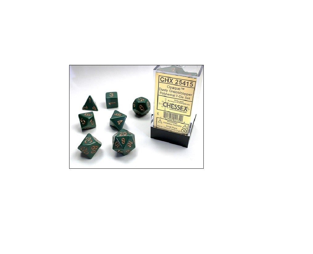 Set 7 Dados opacos Polyhedral Dusty Verde / Cobre