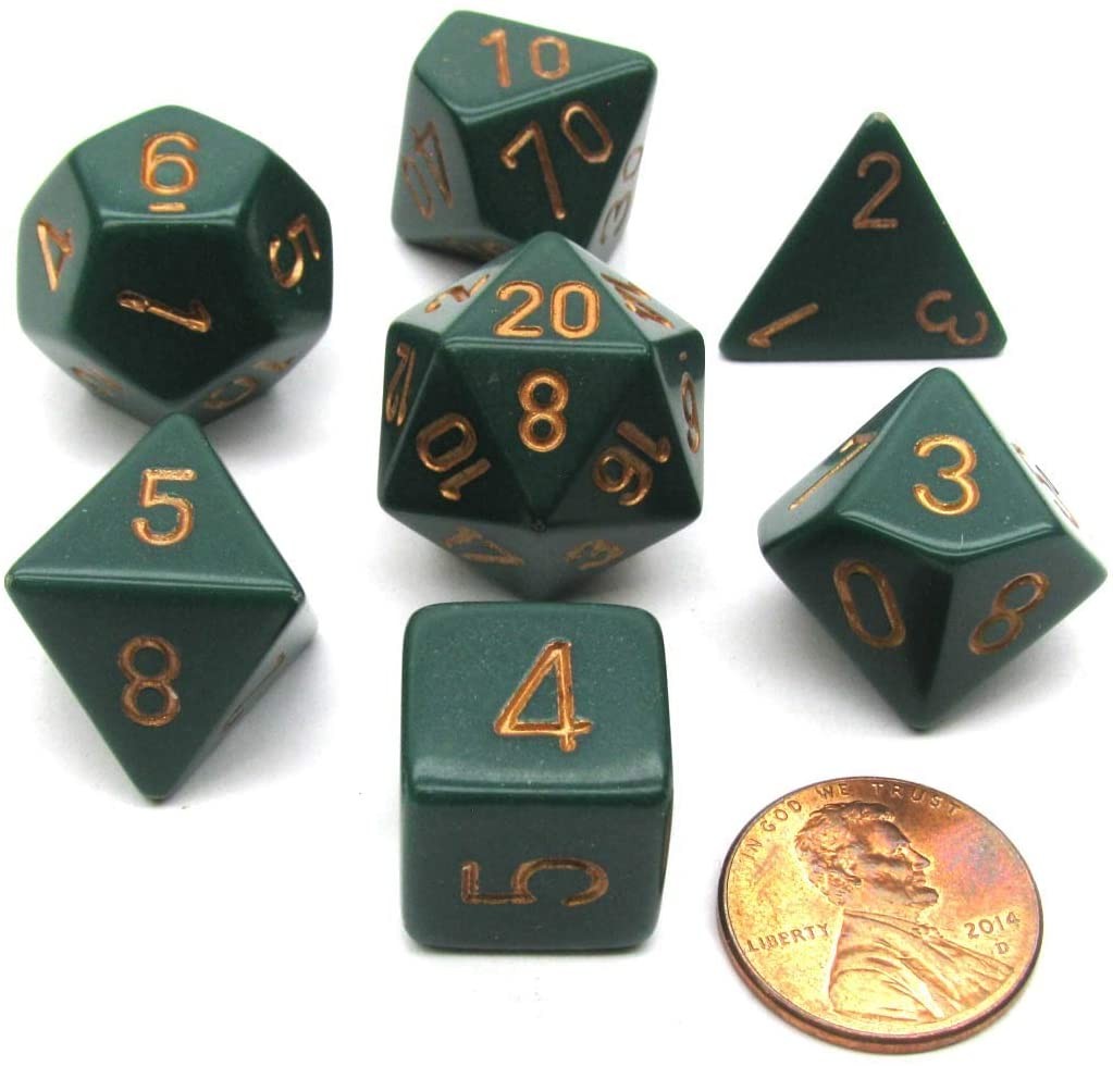 Set 7 Dados opacos Polyhedral Dusty Verde / Cobre