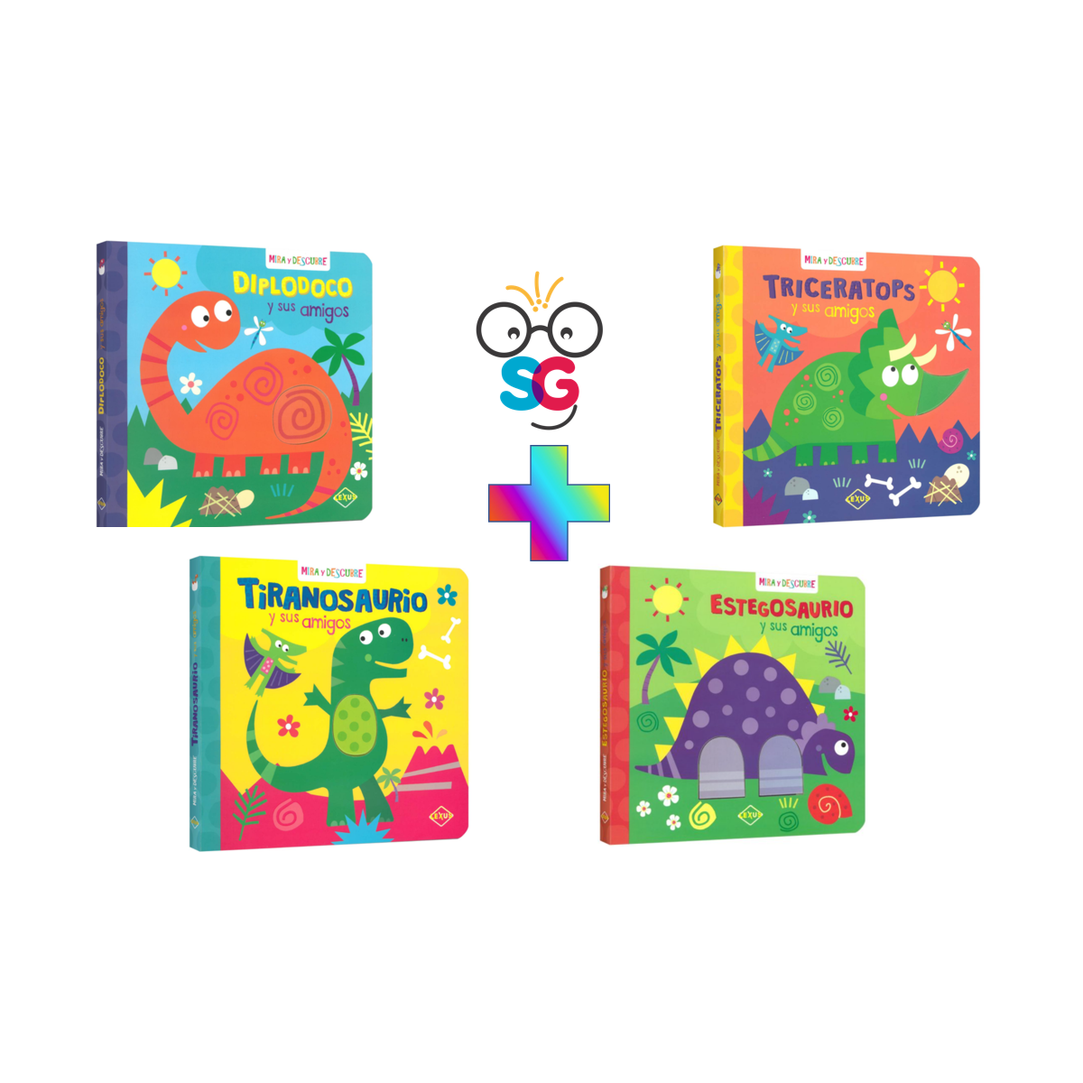 Colección Mira y Descubre: Triceratops + Tiranosaurio + Estegosaurio + Diplodoco