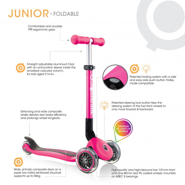 Monopatín Infantil Junior Luces Led Rosado Neon