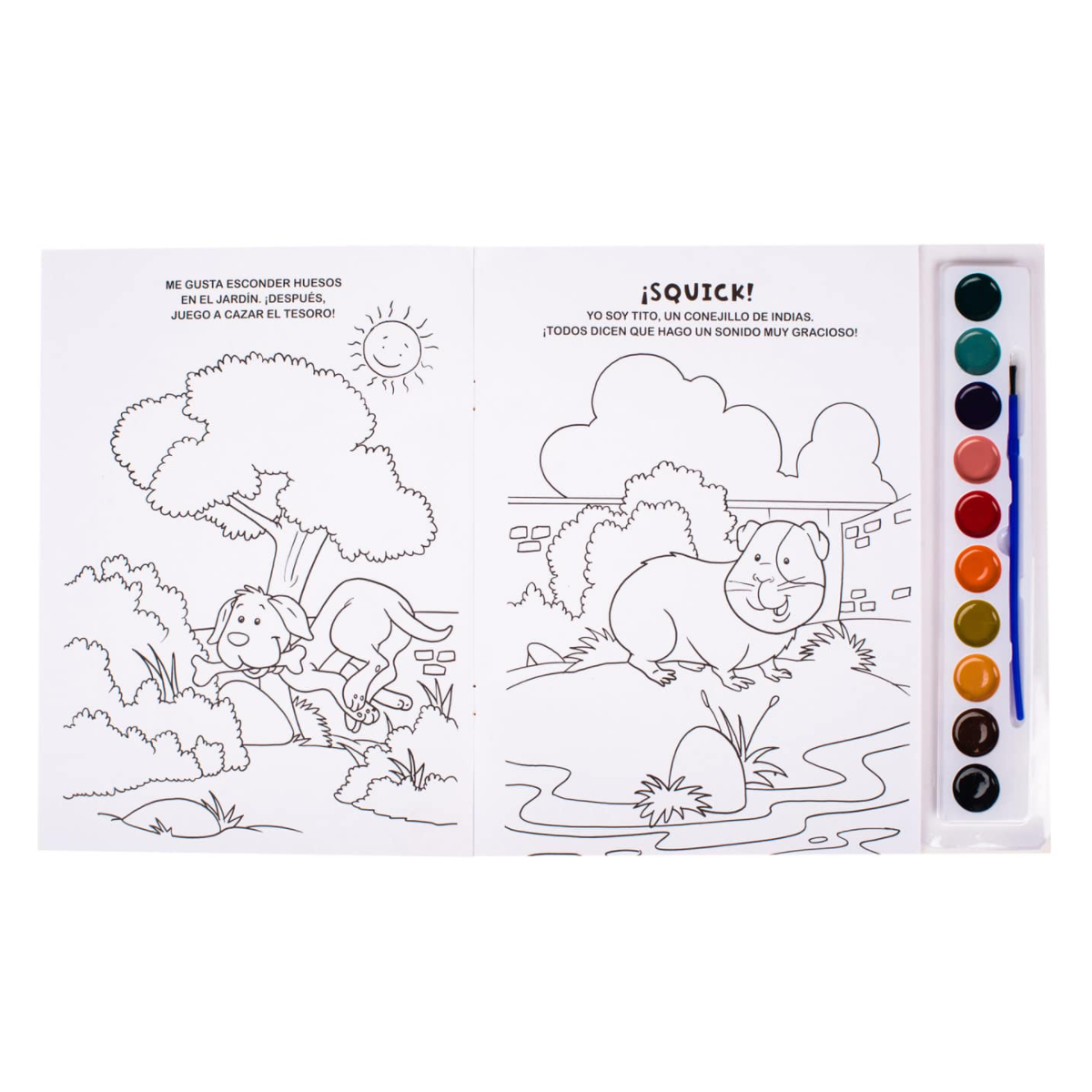 Mascotas, Libro con Acuarelas + Pincel
