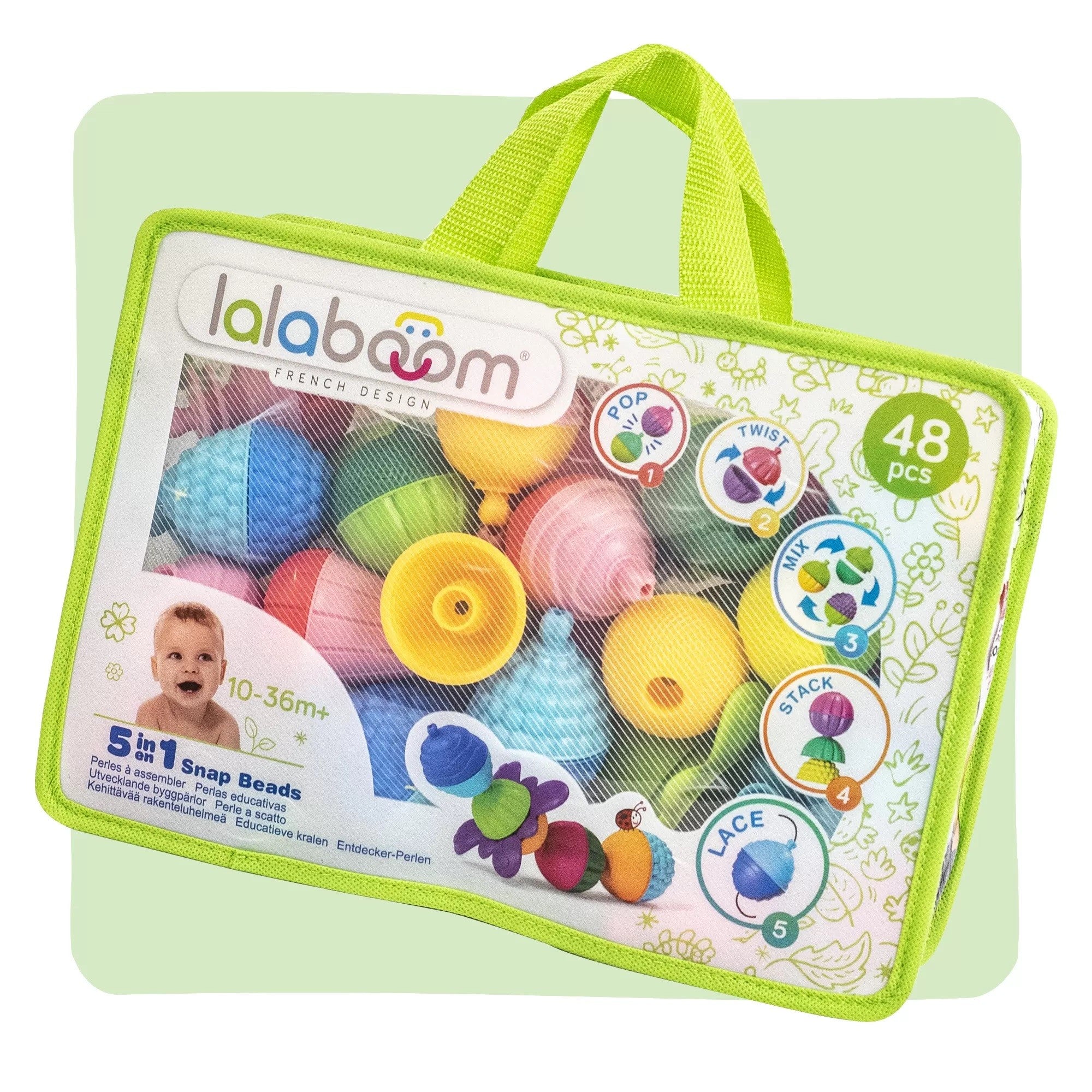 Saco Zipper Perlas Educativas 48 Piezas- Juguete Para Niños