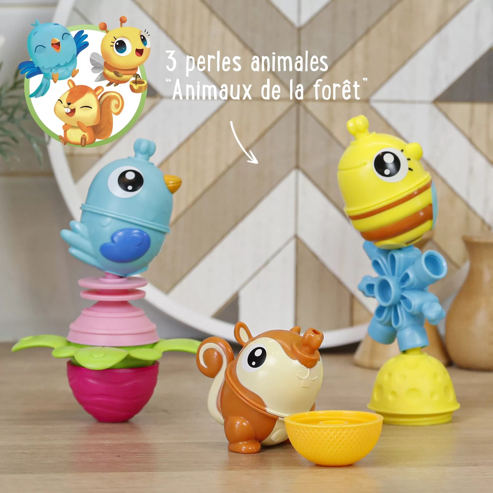 Caja 3 Animales del Bosque y Perlas- Juguete Para Niños