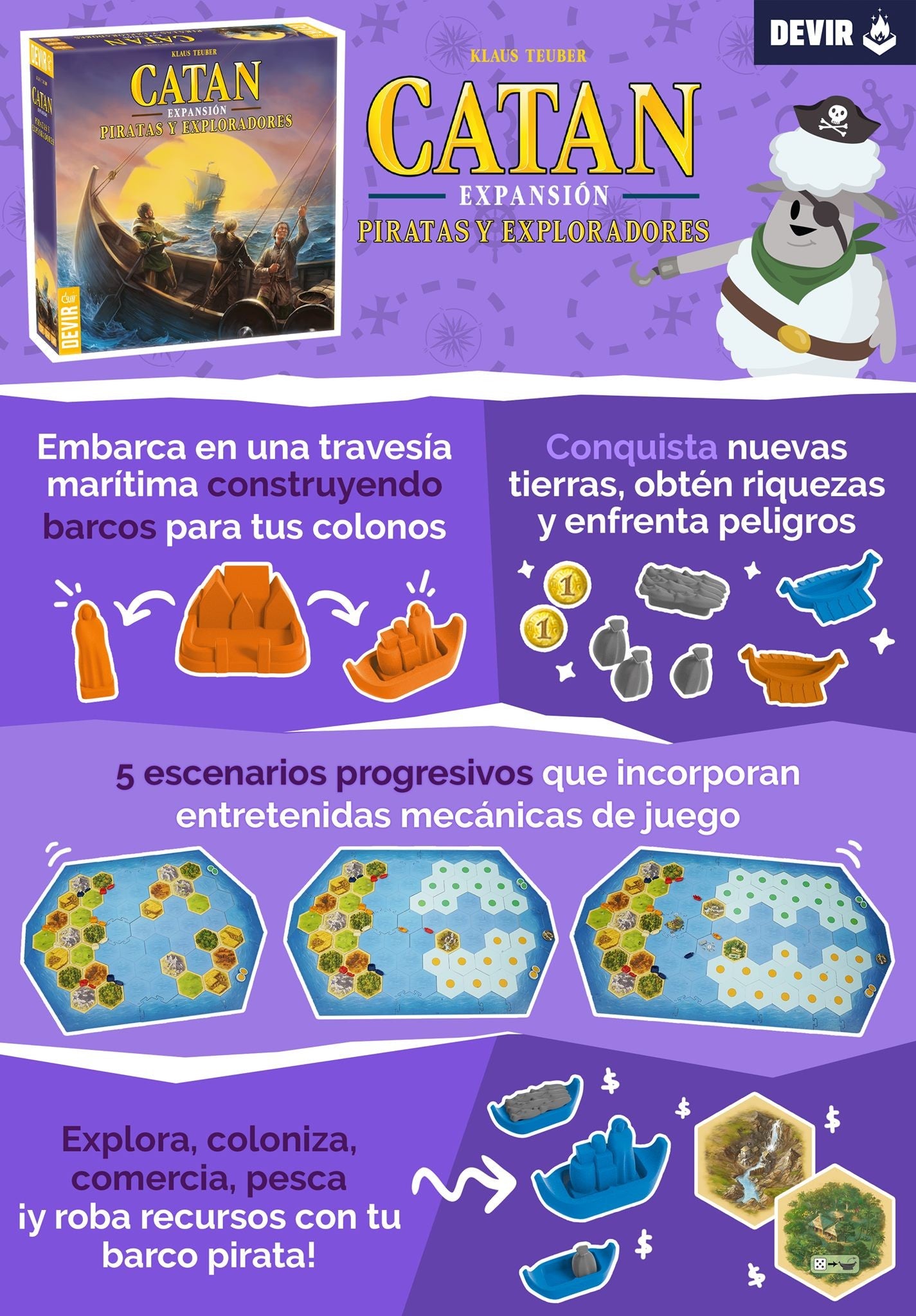 Catan Piratas y Exploradores 5-6 jugadores. Ampliación