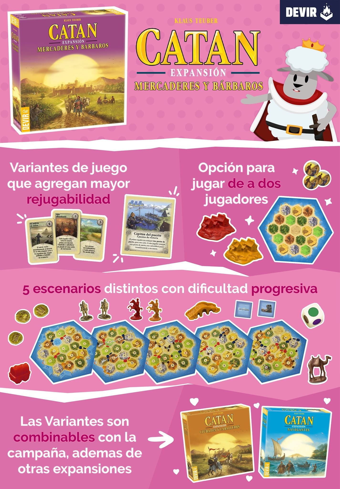 Catan Mercaderes y Bárbaros 5-6 jugadores. Ampliación Segunda Edición.
