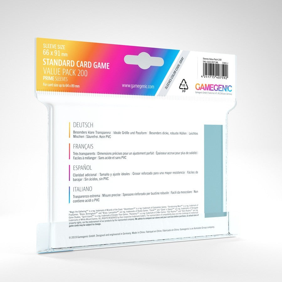 Fundas 66x91 mm - Prime Sleeves x200 - Transparente