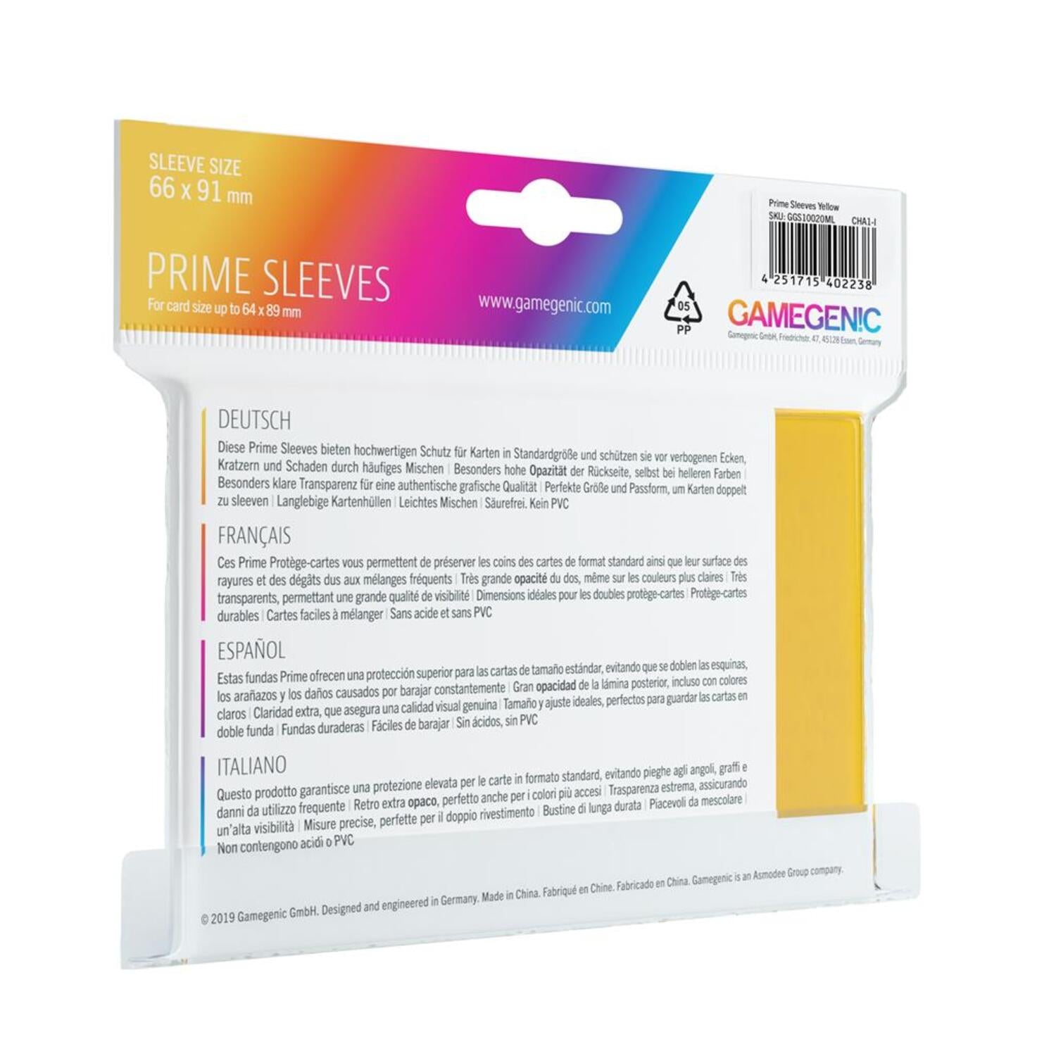 Fundas 66x91 mm - Prime Sleeves x100 - Amarillo