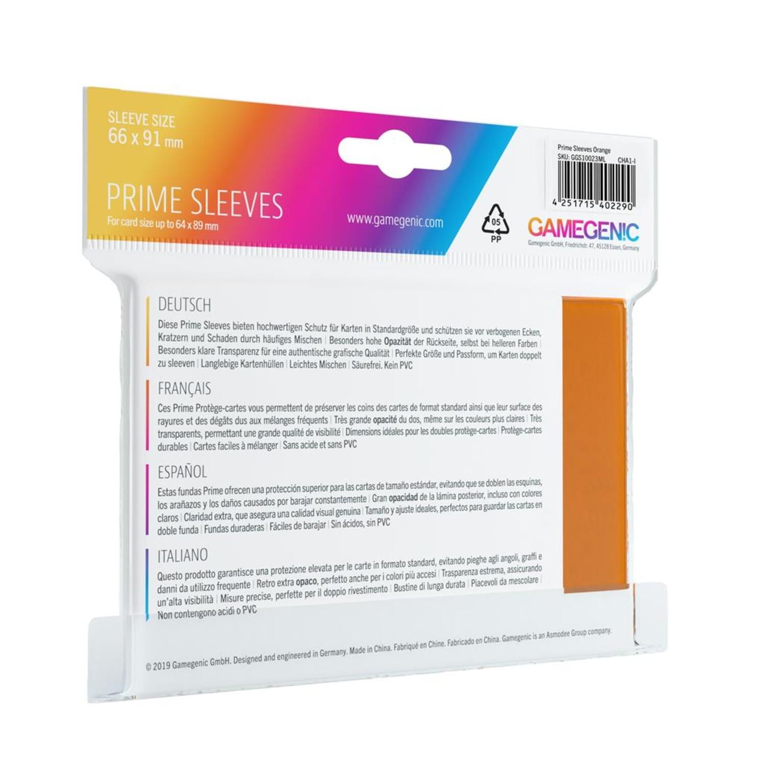 Fundas 66x91 mm - Prime Sleeves x100 - Naranja
