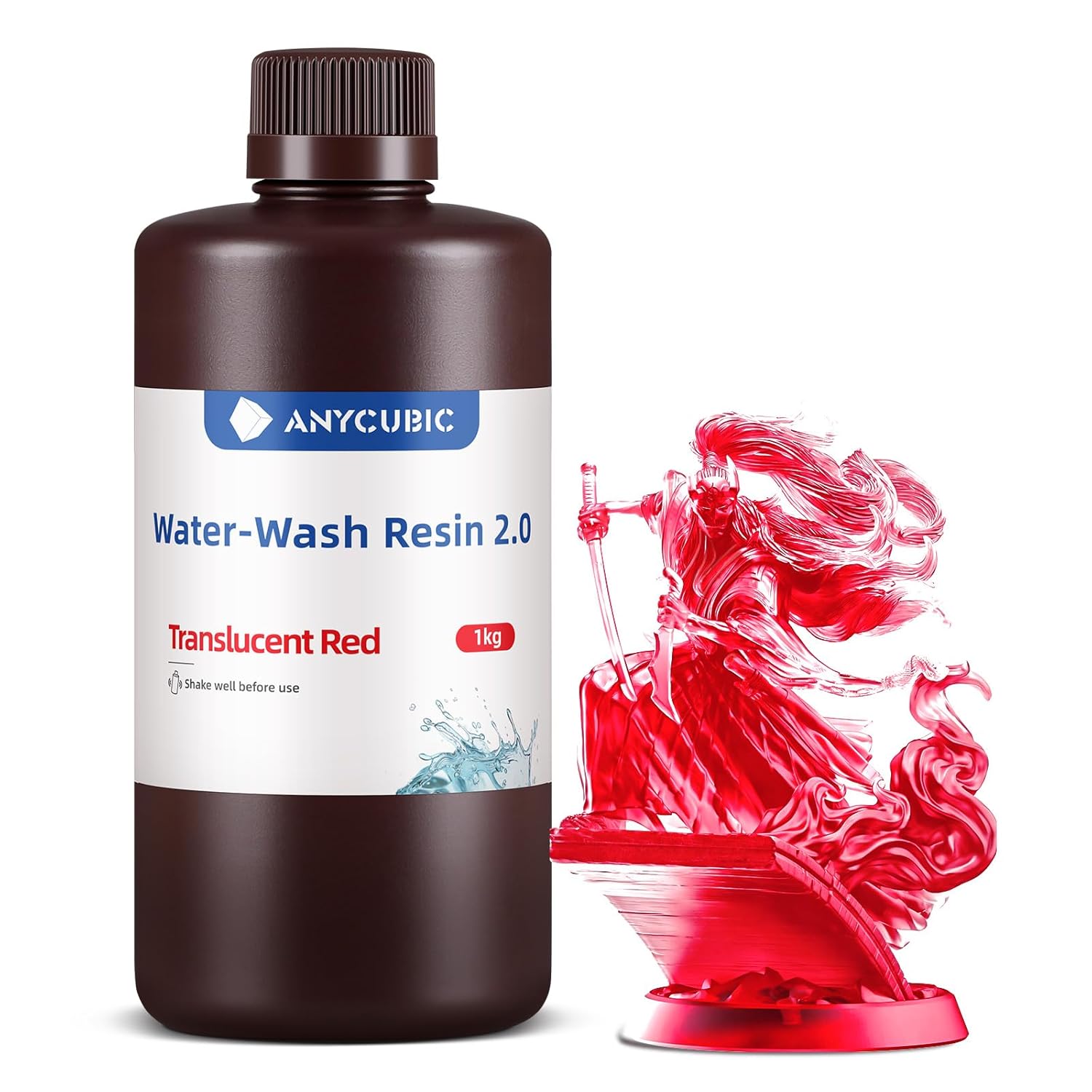 Resina Anycubic Water Wash 2.0 1Kg Rojo Traslucido
